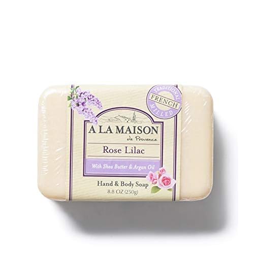 A LA MAISON Rose Lilac Bar Soap - Triple French Milled Natural Moisturizing Hand Soap Bar (1 Bar of Soap, 8.8 oz)