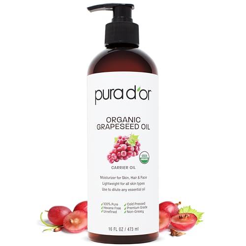 Organic Grapeseed Oil 16 oz - USDA Certified Cold Pressed