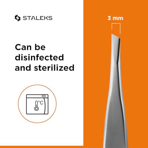 STALEKS PRO Expert 20 Type 4 Professional Eyebrow Tweezers ? Narrow Beveled Stainless Steel for Fine Brows & Soft Stroke Hair Removal
