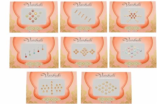 Crystal Bindi Pack of 8 - Rhinestone Forehead Stickers for Women