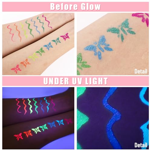 UV Glitter Liquid Eyeliner 7-Color Kit - Waterproof Neon
