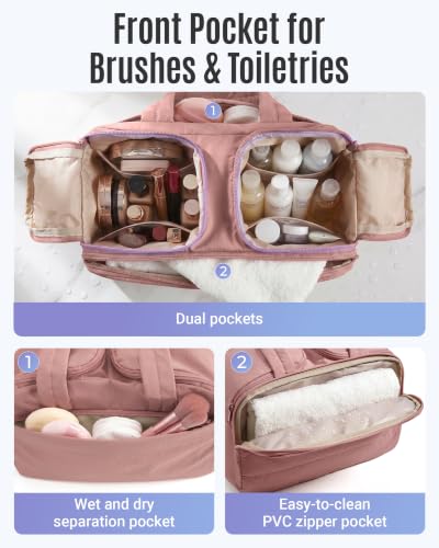 Travel Toiletry Bag Organizer with Dual Compartments, Coffee Brown