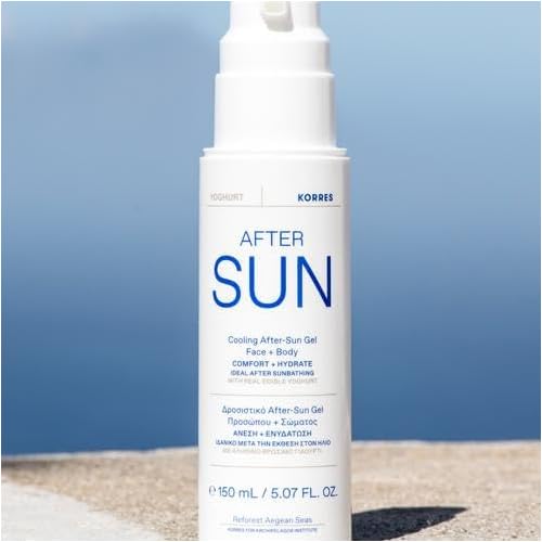 KORRES Greek Yoghurt Cooling After Sun Gel for Face & Body, Lightweight Hydrating Cream Gel with Natural Proteins & Vitamins, Sunburn Relief for Sun-Exposed or Dry Skin, 5.07 fl oz