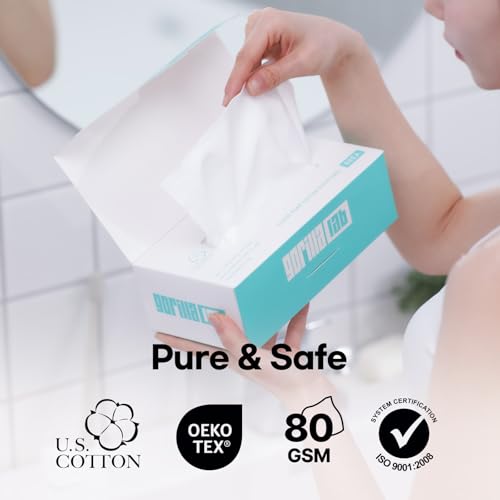 Gorilla Lab Cloud Touch Face Towels, 60 Count, 100% USA Cotton, Waterjet Spunlace for Ultra Softness, Purifying & Refreshing Disposable Facial Wipes for Sensitive Skin
