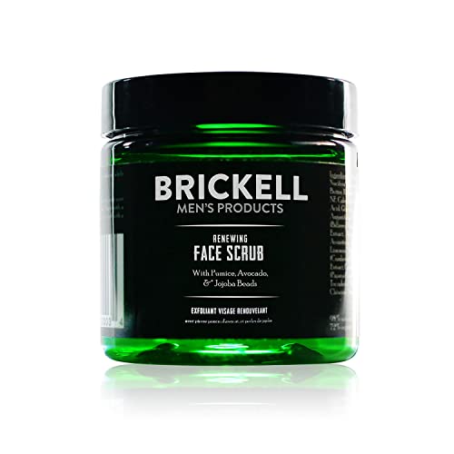 Brickell Men's Renewing Face Scrub for Men, Natural and Organic Deep Exfoliating Facial Scrub Formulated with Jojoba Beads, Coffee Extract and Pumice, 2 Ounce, Scented