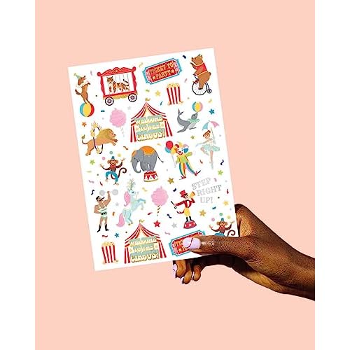xo, Fetti Circus Party Temporary Tattoos - 42 Gold + Silver Foil Styles | Circus Birthday Party Supplies, Carnival Party Favors, Circus Animals Temp Tats, Clown Arts and Crafts (Pack of 2)