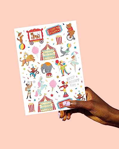 Circus Party Temporary Tattoos - 42 Gold & Silver Foil