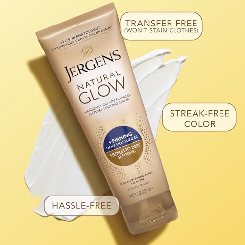 Jergens Natural Glow +FIRMING Self Tanner Body Lotion for Medium to Deep Skin Tone 2 Pack, 7.5oz