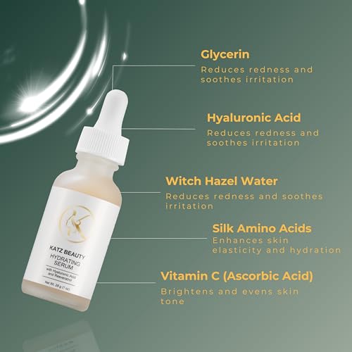 Katz Beauty Hydrating Serum with Hyaluronic Acid & Resveratrol - Plumping Face Serum for Dry, Sensitive Skin, Moisturizing Glow for Women & Men, 1 fl oz
