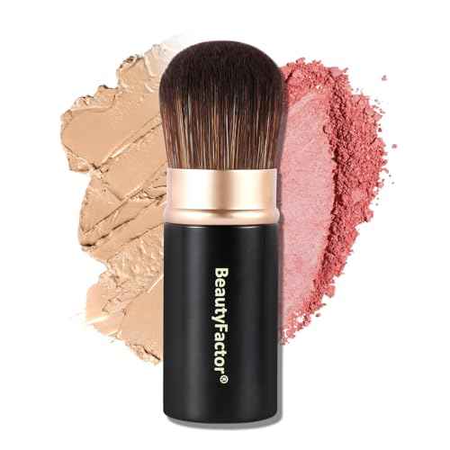 Retractable Kabuki Makeup Brush,Round Head Travel Makeup Brush Portable Brushes for Powder and Liquid Foundation, Bronzer, Blush and other face makeup With Aluminum Handle