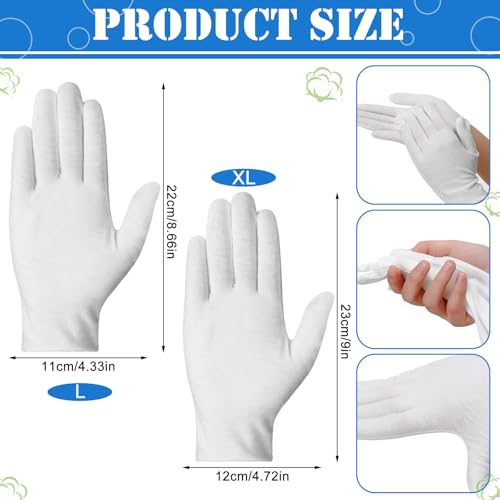 Funtery White Cotton Gloves Bulk 240 Pcs (120 Pairs) for Inspection & Dry Hands