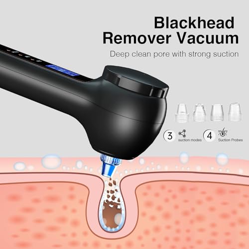 Electric Facial Cleansing Brush with LCD Screen, 3-in-1 Face Scrubber & Optional Blackhead Remover, Rechargeable, IPX7 Waterproof, Gentle Daily & Deep Cleaning for All Skin Types