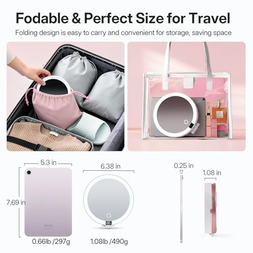 LitBear Travel Makeup Mirror 10X/1X Magnification LED Lighted