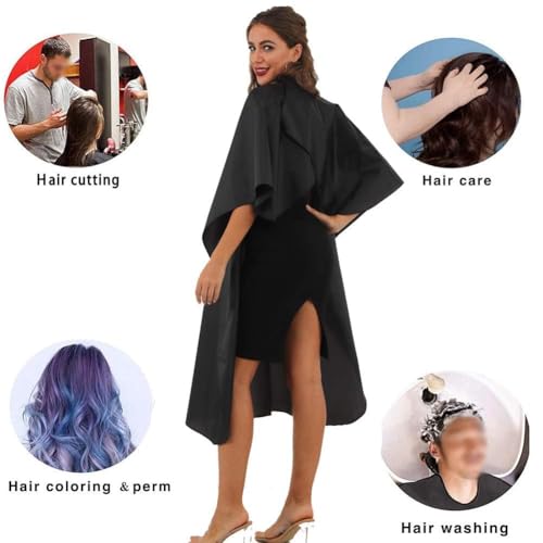 Black Professional Waterproof Hair Salon Cape - 5 Pack with Metal Snap Closure