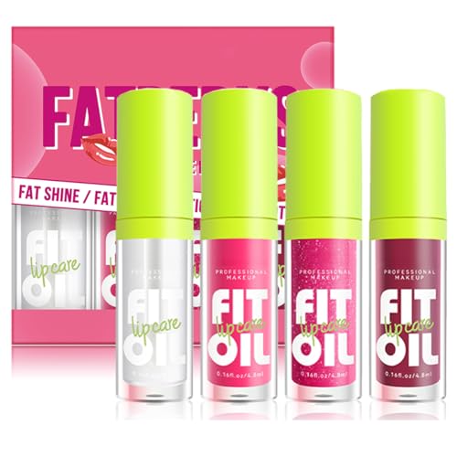 4 Colors Hydrating Lip Oil Set, Big Brush Head Moisturizing Lip Glow Oil, Shiny Moisturizing Lip Gloss, Nourishing & Non-Sticky Long Lasting Fresh Transparent Tinted Plumping Lip Oil (SetA)