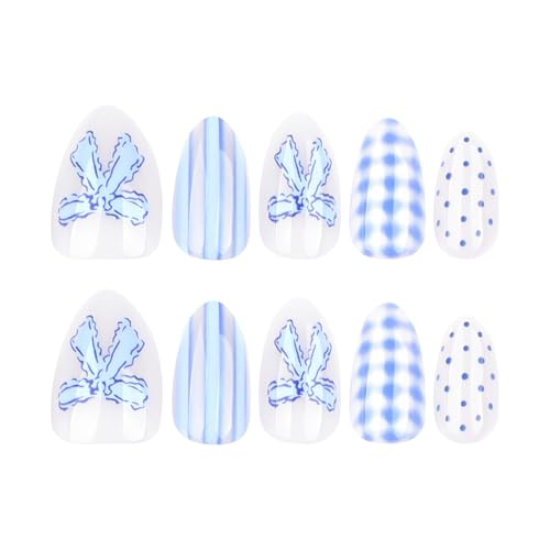 Blue Polka Dots Press On Nails Short Almond 24pc Kit