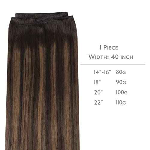 WENNALIFE Sew in Hair Extensions Real Human Hair, Weft Hair Extensions Human Hair 18 Inch 90g Balayage Dark Brown to Chestnut Brown Hand Tied Weft Straight Extensiones De Cabello Hmano