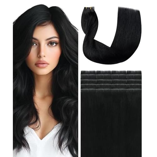 SURNEL Injected Tape in Hair Extensions Human 16inch Jet Black Upgraded Seamless Remy Invisible Tape in Extensions 20Pcs 35g(#1,16)