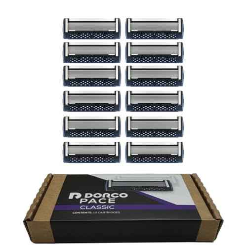 DORCO Pace Classic - Seven Blade Razor System with Pivoting Head and Premium Handle- 12 Pack Refill (No Handle)