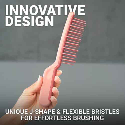 Janeke J-Brush Detangling Comb for Curly and Wavy Hair ? Wide Tooth J-Shape Brush for Wet and Dry Use ? Anti-Frizz, Lightweight and Gentle on Scalp ? Made in Italy Professional Styling Tool (Pink)