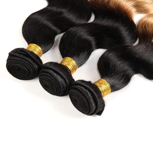 Black Ombre Blonde 30-34 Inch Brazilian Virgin Hair Bundles 150g Body Wave Extensions - Freiuoke