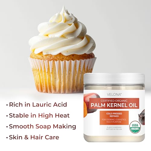velona USDA Certified Organic Palm Kernel Oil - 16 Fl Oz | 100% Pure and Natural Carrier Oil | Refined, Cold Pressed | Face, Hair, Body & Skin Care | Use Today - Enjoy Results