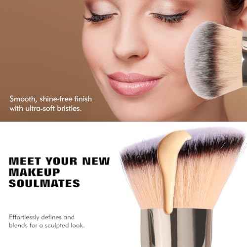 Dual-Ended Foundation Brush: Round & Angled Pro-Grade makeup brushes, 100% Vegan Synthetic Makeup Brush for Flawless Blending and Application of Liquid, Powder, Cream, Blush