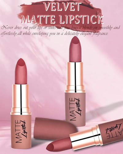 Matte Velvet Lipstick - 6 Colors, Waterproof Long Lasting
