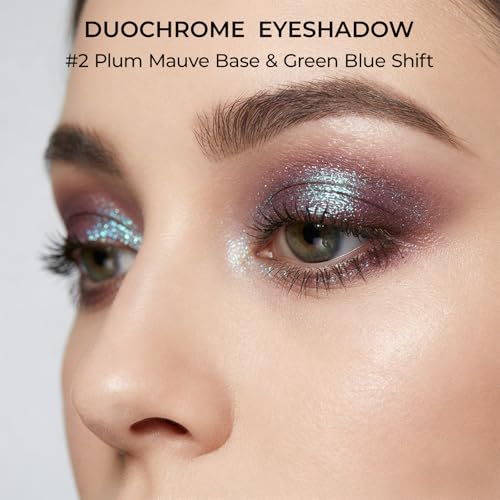Duochrome Glitter Eyeshadow, Ultra-Fine Color Shifting Metallic Shimmer, High Pigment Holographic Single Eye Makeup, Long Lasting & Buildable Eye Shadow (2# Plum Mauve)