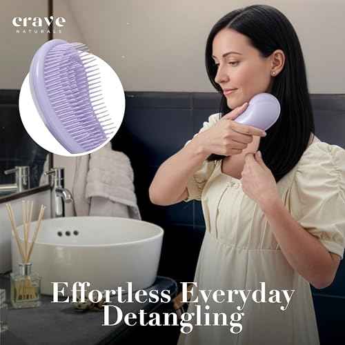 Crave Naturals Mini Detangler Hair Brush Purple ? Glide Thru Hair Detangler Brush for Women, Kids & Toddlers ? Gentle Scalp Care, No-Pain Tangle-Free Hairbrush for All Hair Types, Travel Hair Brush