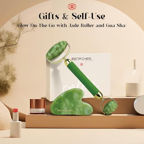 Green Jade Gua Sha and Facial Roller Set for Skin Tightening & Puffiness Reduction - Anti-Breakage Design