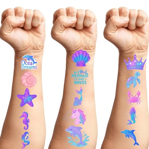 100PCS Glow in The Dark Mermaid Temporary Tattoos