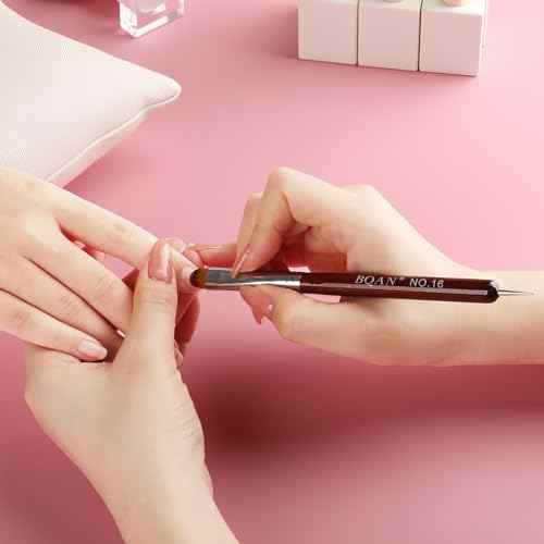 BQAN French Tip Brush Acrylic Nail Brush French Tip Clean up Brush 2 Way Nail Art Brushes with Dotting Tool for Nails Art Design Salon & Home Use (16#)