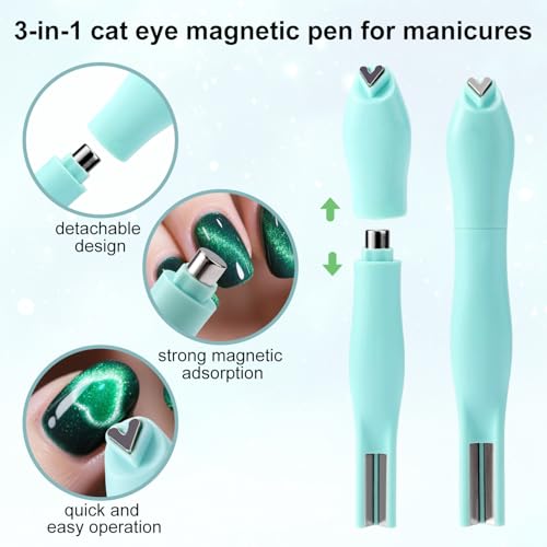 3-in-1 Cat Eye Magnet Nail Pen | Heart & Round Designs