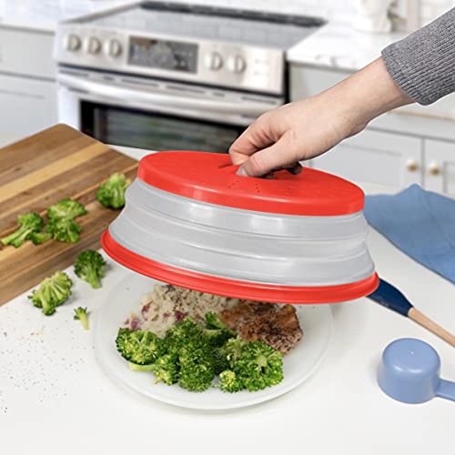 Tovolo Microwave Splatter Cover for Food, Medium (Candy Apple Red) - Collapsible & Vented Silicone Splatter Guard Lid - Microwave Plate & Dish Cover with Handle - BPA-Free Kitchen Gadget for Meal Prep