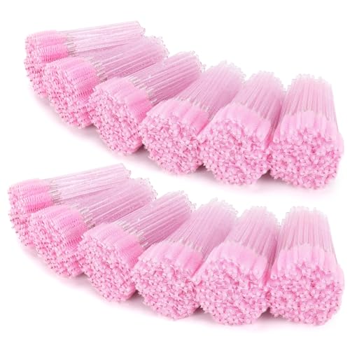Tbestmax 1200 Disposable Mascara Wands Eyelash Brush Spoolies for Eyebrow Eye Lash Extension, Makeup Brushes Applicators Kits - Pink