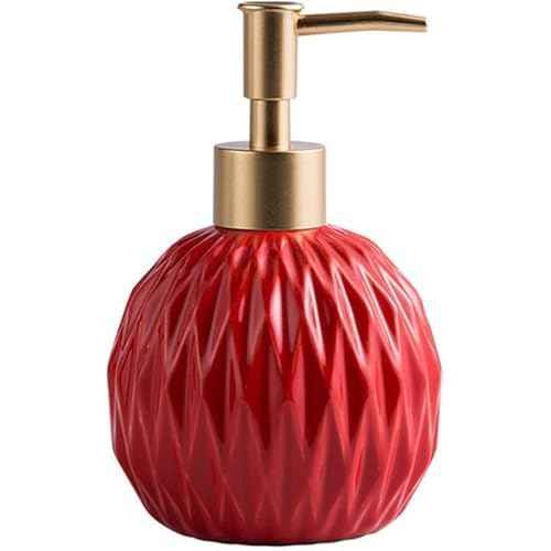 Ceramics Gold Soap Dispenser for Bathroom, Relief Soap Dispenser for Kitchen Sink, 400ml/13.5Oz Refillable Liquid Hand Soap Bottle with Gold Pump (Red).