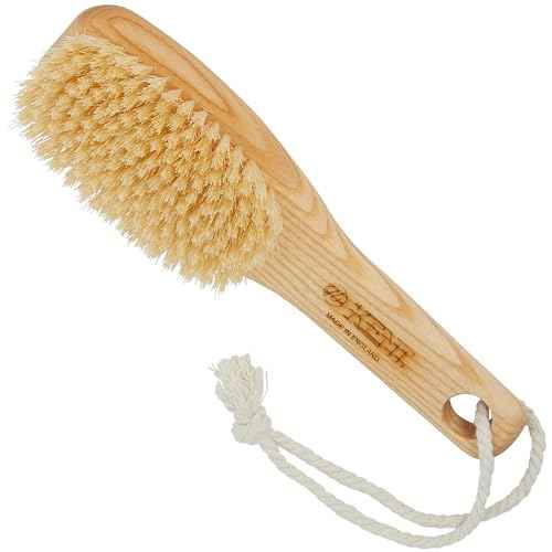 KENT FD6 9" Beechwood Wood Short Handle Shower Bath Body Brush. for Skin Exfoliate & Massage. 100% White Boar Bristles. Best Body, Foot and Leg Scrubber Brushing for Wet and Dry Body. Made in England