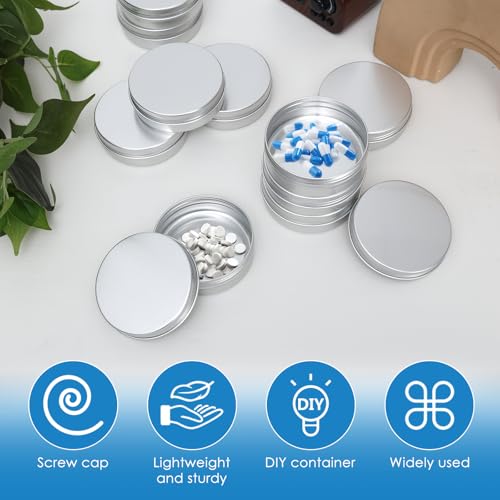 50 Pcs Aluminum Tins with Screw Lid, 3.38 OZ Metal Tins Candle Containers Round Tin Containers for Salve Candle Cosmetic Spices Jewelry Beads, Silver