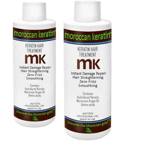 Brazilian Keratin Hair Treatment Blowout Straightening Product Professional Grade Natural Organic Looking Results at Home or Salon (8oz, 2 bottles)