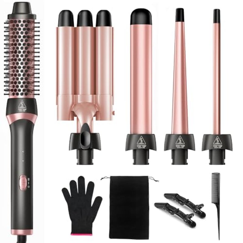 Aduarjo 5-in-1 Curling Iron Set with Ceramic Barrels & Brush