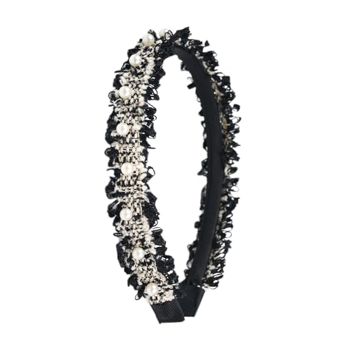 Elegant and Exquisite Pearl and Grid Tassel Headband for Girls, Kids, Teens, Women | Perfect Hair Accessory for Birthday, Halloween, and Christmas - Black