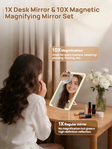 OMIRO Lighted Makeup Mirror 10X Magnifying - 8" Desk Mirror