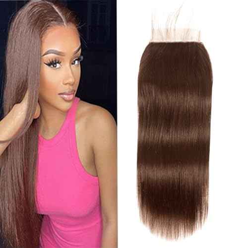 Brown Closure Human Hair Transparent HD Lace 5x5 Closure straight Chocolate Brown 4# Brazilian Human Hair Pre Plucked With Baby Hair Wet And Wavy Lace frontal For Women 20 Inch