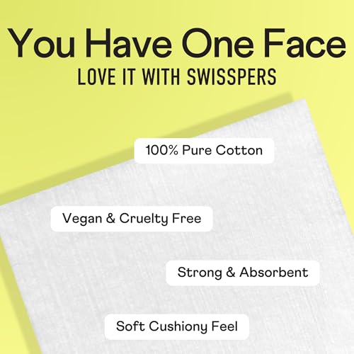 Swisspers Premium Facial Cleansing Pad, 100% Cotton, Ultra Soft, Extra Large, 50 White Pads per Reclosable Bag, 3 Bags (150 Pads Total)