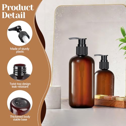 48 Pcs 8oz Plastic Amber Bottles with Pump Refillable Shampoo Dispenser Empty Hand Soap Pump Bottle Body Wash Container Bulk