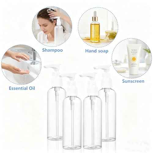 4 Pack 3.4 Oz (100ml) TSA Approved Travel Pump Bottles for Toiletries Clear Travel Size Bottles Leak Proof with Labels