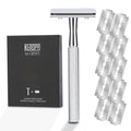Single Blade Safety Razor With 10 Premium Stainless Steel Blades Double Edge Safety Razors For Men, Smooth Wet Shave Experience, Glossy Silver