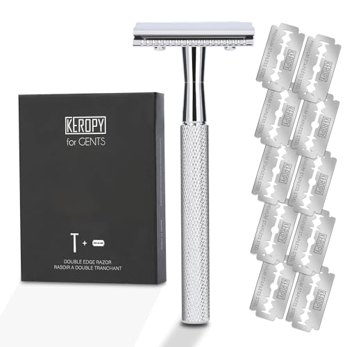 Single Blade Safety Razor With 10 Premium Stainless Steel Blades Double Edge Safety Razors For Men, Smooth Wet Shave Experience, Glossy Silver