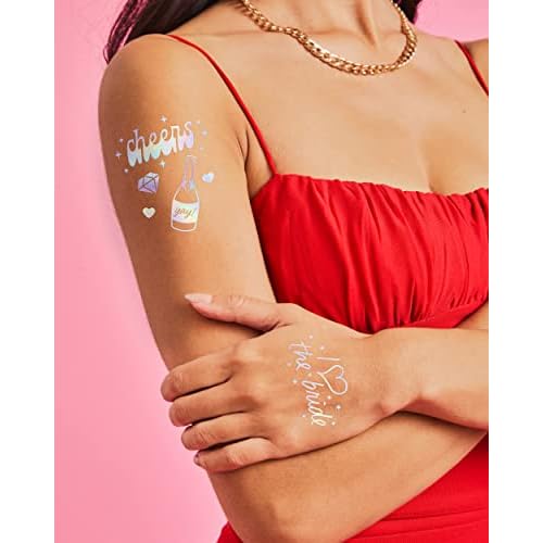 xo, Fetti Cheers Bachelorette Temporary Tattoos - 40 Iridescent Styles | Bachelorette Party Decoration, Bridesmaid Favor + Bride To Be
